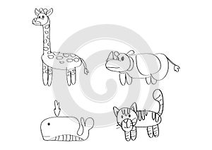 Drawing cartoon animal giraffe rhino Whale cat tiger