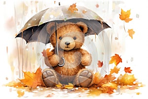 Drawing cartoon card cute animals autumn bear umbrella art children