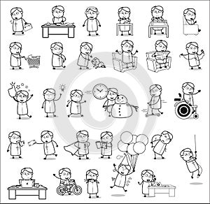 Drawing of Cartoon Priest Monk - Set of Concepts Vector illustrations