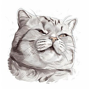 a drawing of a cat\'s face with its eyes open and a nose wide open, with one eye partially closed and the other half closed