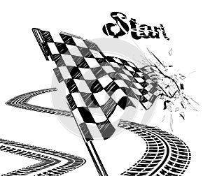Drawing checkered flag with tire track