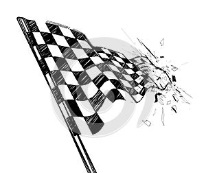 Drawing checkered flag with tire track