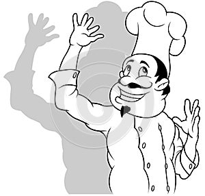Drawing of a Cheerful Chef Gesturing with his Hands