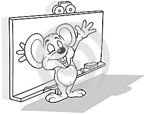 Drawing of a Cheerful Mouse Standing Before School Blackboard