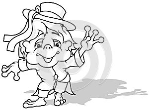 Drawing of a Cheerful Waterman with a Hat and Ribbons