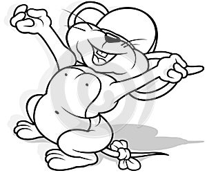 Drawing of a Cheering Mouse with Open Arms