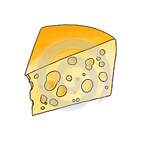 drawing cheese emmental isolated at white background