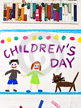 Drawing: Children`s day card.