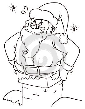 Drawing of a Chubby Santa Claus Stuck in the Chimney, Vector Illustration