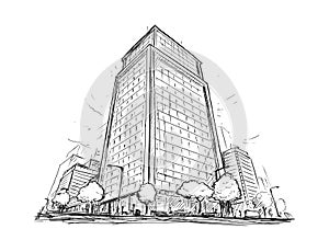 Drawing of City Street High Rise Building