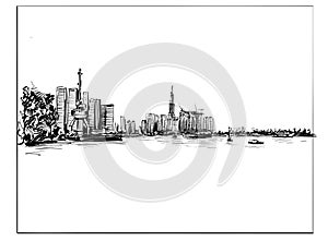 Drawing of the cityscape in Ho Chi Minh city hand draw