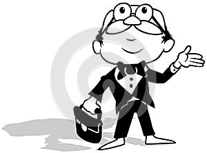 Drawing of a Clerk in a Black Suit with a Briefcase in his Hand