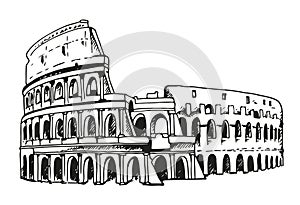 Drawing of Coliseum, Colosseum illustration in Rome, Italy photo