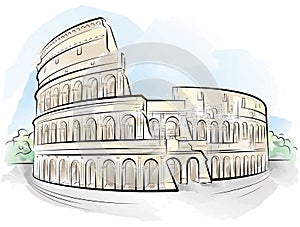 Drawing color Colosseum, Rome, Italy