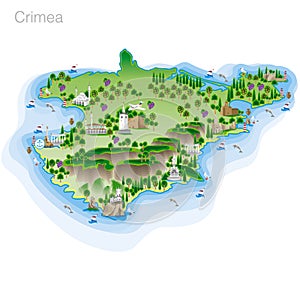 Drawing of color Crimea tourist map