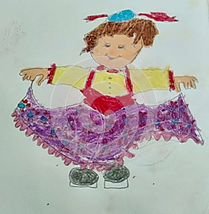 Drawing of a colorful babydoll by a kid