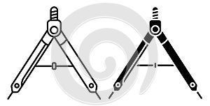Drawing compass, divider for sketching. Engineer and designer tool. Linear icon. Simple black and white vector