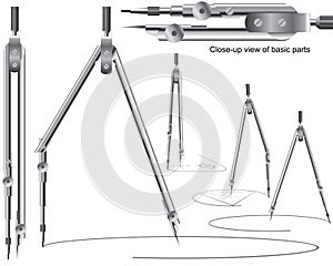 Drawing Compass Geometry Precision Tool Engineering Drafting Education Set photo