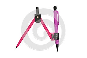 Drawing compass with pencil isolated on white