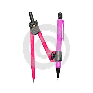 Drawing compass with pencil isolated on white