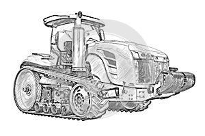 Drawing of the crawler agricultural tractor, side view