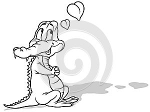 Drawing of a Cute Amorous Crocodile with Hearts