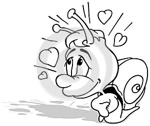 Drawing of a Cute Amorous Snail with Hearts