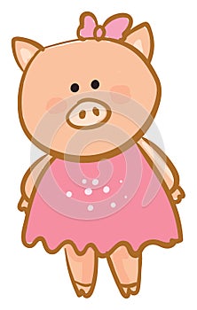 Drawing of a cute baby piggie/Cartoon piglet vector or color illustration photo