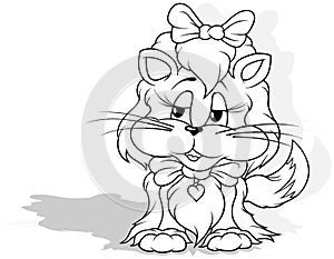 Drawing of a Cute Furry Cat with Bows
