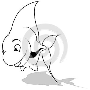 Drawing of a Cute Scalar Fish with a Stripe photo