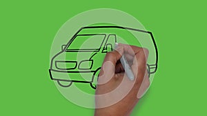 Drawing a decant big car  with colour combination on abstract green background
