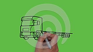Drawing a decant huge truck with colour combination on abstract green background