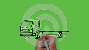 Drawing a decant truck  with colour combination on abstract green background