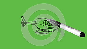 Drawing a decent tiny aeroplane with colour combination on abstract green background