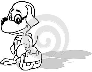 Drawing of a Doggy with a School Briefcase and a Book under his Arm