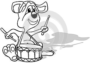 Drawing of a Doggy with a Small Drum Sitting on the Ground