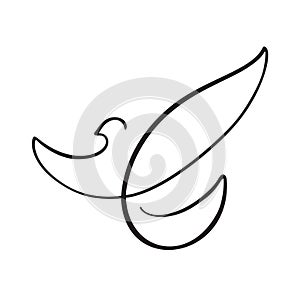 Drawing dove bird calligraphy brush line. Flying pigeon logo. Black and white vector illustration. Concept for icon card