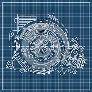 Drawing the electric motor section representing the internal structure and mechanisms. It can be used to illustrate the