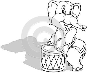 Drawing of a Elephant Standing with its Front Legs on a Circus Barrel