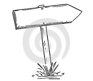 Drawing of Empty Old Wooden Road Arrow Sign