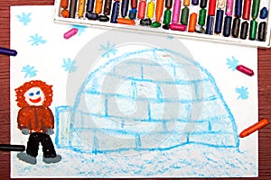 Drawing: Eskimo with his igloo