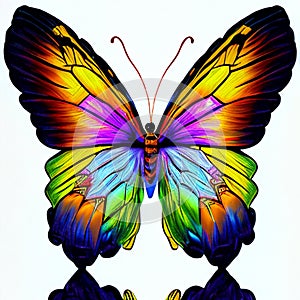 Drawing of a fantastic colorful butterfly, drawing with crayon on a white background ai Generated, generative AI, CGI graphics