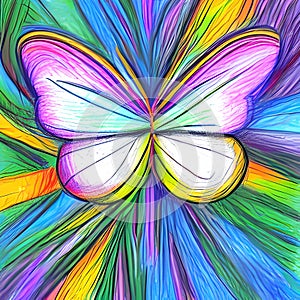 Drawing of a fantastic colorful butterfly, drawing in grunge style ai Generated, generative AI, CGI graphics