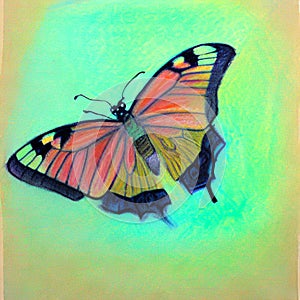 Drawing of a fantastic colorful butterfly in pastel colors ai Generated, generative AI, CGI graphics ai Generated, generative AI,