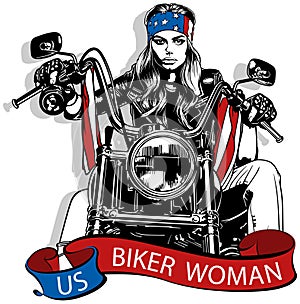 Drawing of a Female Biker Sitting on a Powerful Motorcycle