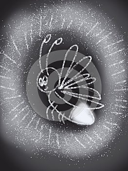 Drawing of fireflies on a black background.