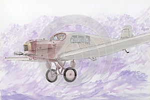 Drawing of a first all-metal passenger aircraft Junkers F-13 in fly