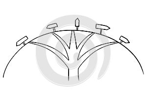 Drawing of Five Ways Crossroad and Directional Arrows