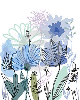 With a drawing of flowers in blue tones