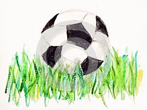 Drawing of a football soccer ball on the green grass